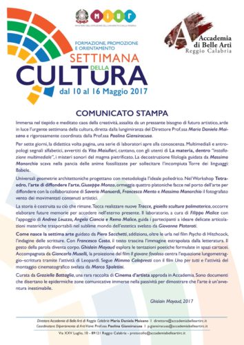 comunicato stampa 1° settimana della cultura